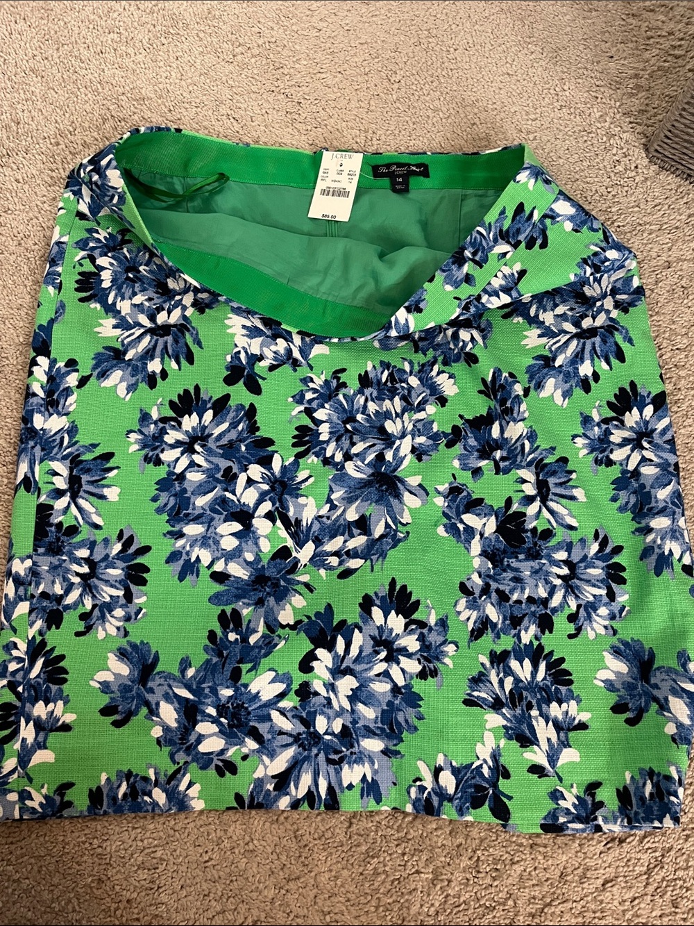 J. Crew Green Shell Top with Blue and White Floral Print
